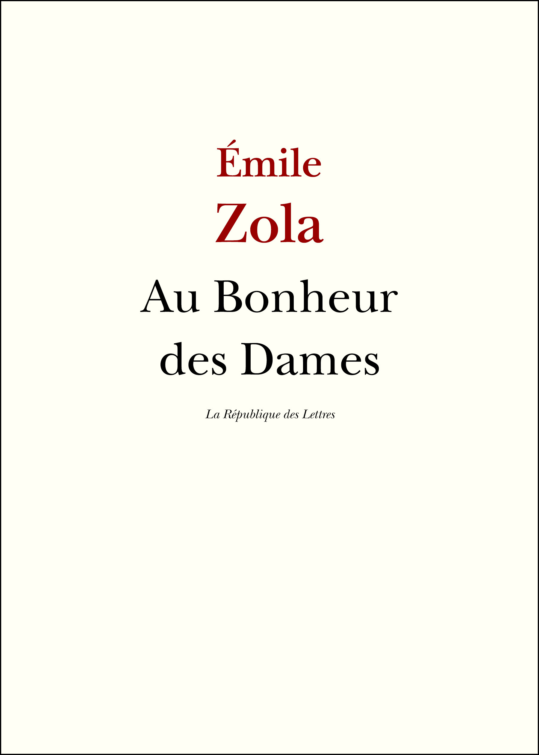 ebook cover of Au Bonheur des Dames, by Émile Zola