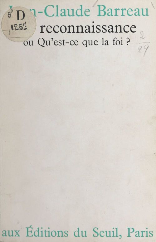ebook cover of La reconnaissance, by Jean-Claude Barreau