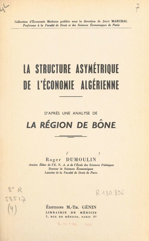 Couverture ebook de La structure asymétrique de l'économie algérienne, de Roger Dumoulin