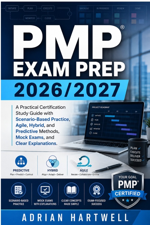 Couverture ebook de PMP EXAM PREP 2026/2027, de Adrian Hartwell