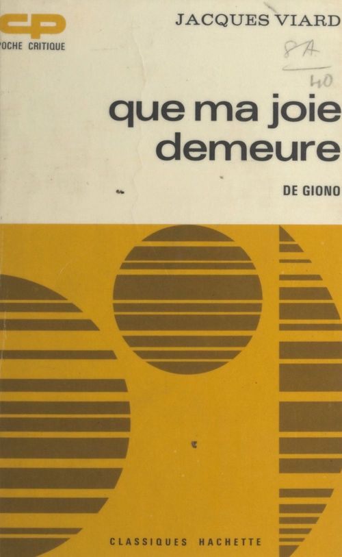 Couverture ebook de Que ma joie demeure, de Giono, de Jacques Viard
