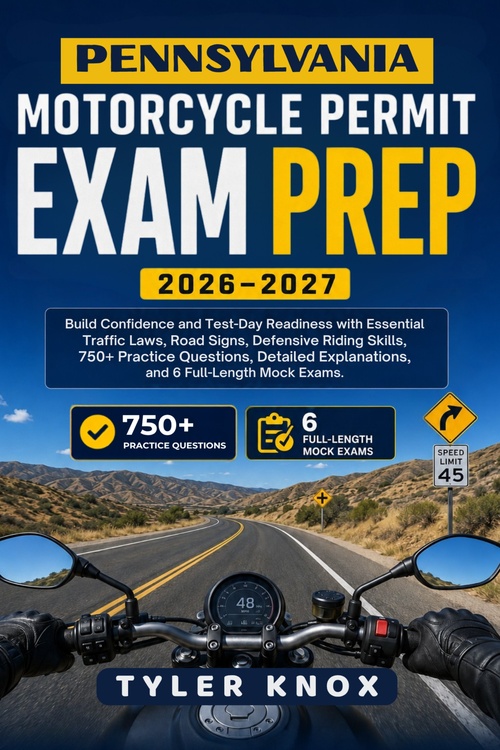 ebook cover of PENNSYLVANIA  MOTORCYCLE PERMIT EXAM PREP 2026-2027, by Tyler Knox