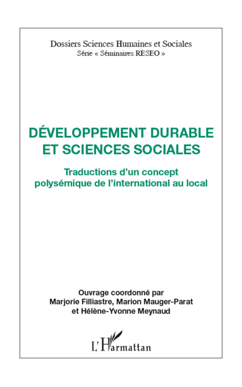 Couverture ebook de Développement durable et sciences sociales, de Marjorie Filliastre, Marion Mauger-parat, Hélène-yvonne Meynaud