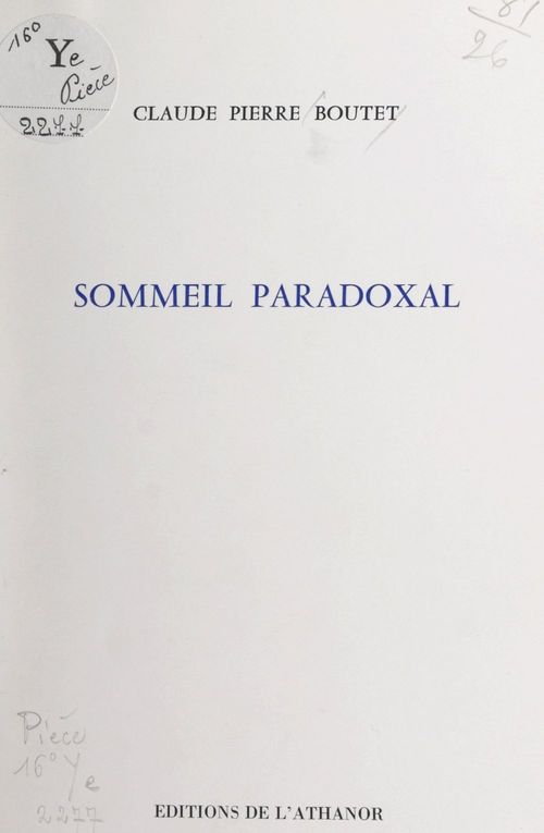 Couverture ebook de Sommeil paradoxal, de Claude Pierre Boutet