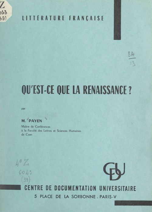 Couverture ebook de Qu'est-ce que la Renaissance ?, de Jean-Charles Payen