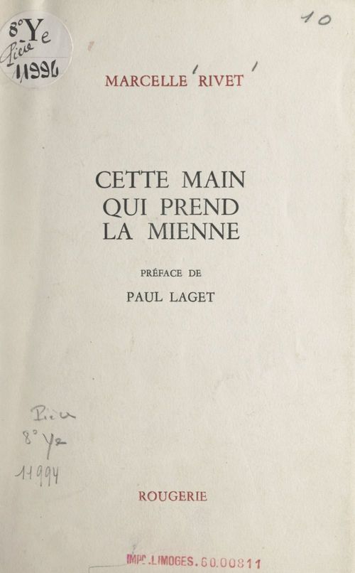 Couverture ebook de Cette main qui prend la mienne, de Marcelle Rivet