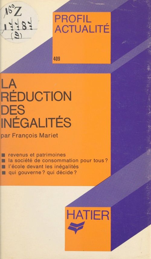 Couverture ebook de La réduction des inégalités, de Francois Mariet