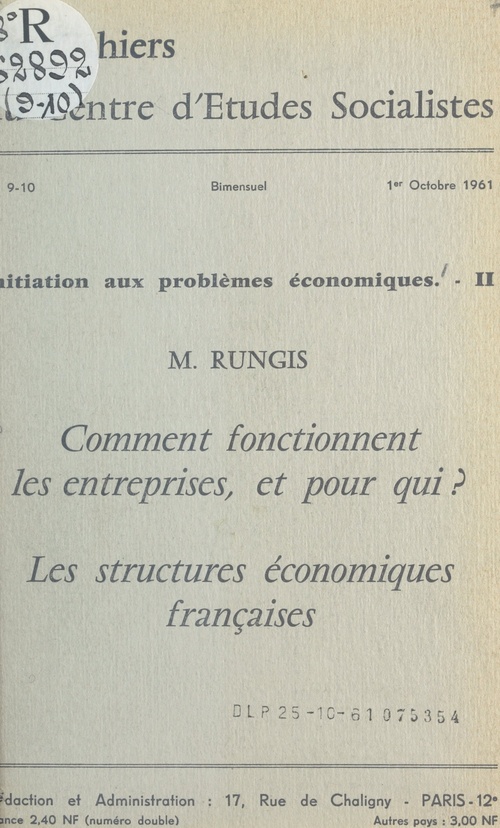 Couverture ebook de Initiation aux problèmes économiques (2). Comment fonctionnent les entreprises, et pour qui ? Les structures, de Maite Rungis