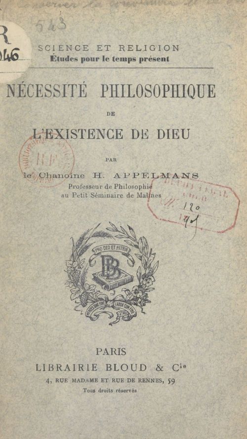 ebook cover of Nécessité philosophique de l'existence de Dieu, by H. Appelmans