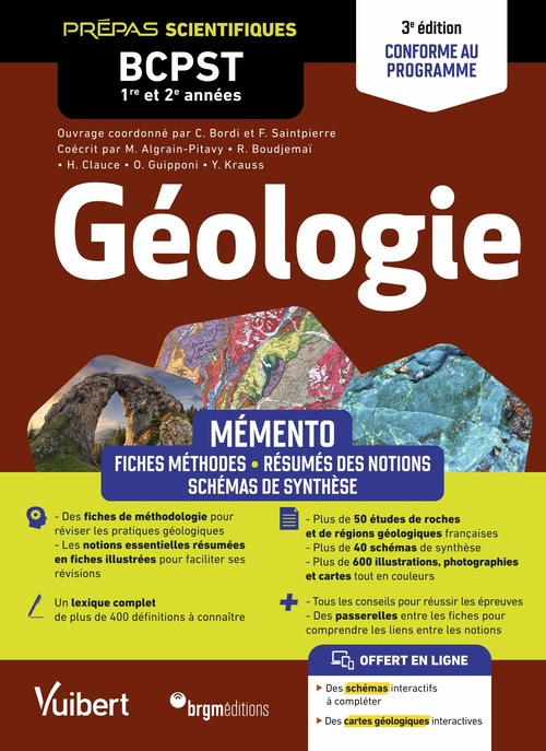 ebook cover of Mémento Géologie BCPST 1re et 2e années - 3e édition actualisée, by Françoise Saintpierre, Cédric Bordi, Marianne Algrain Pitavy, Ryem Boudjemaï, Olivier Guipponi