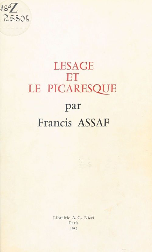 Couverture ebook de Lesage et le picaresque, de Francis Assaf