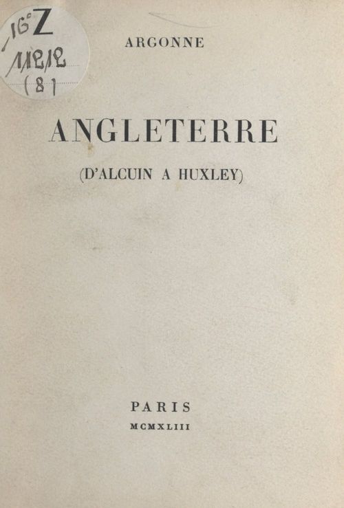 Couverture ebook de Angleterre, de Argonne