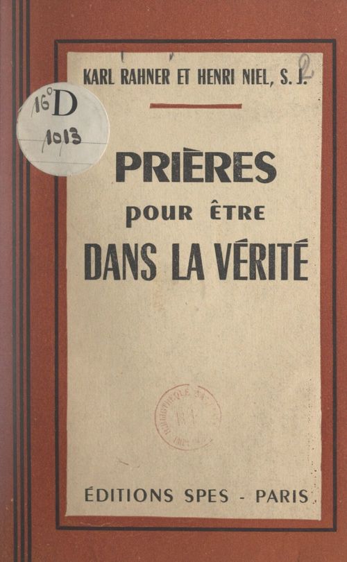 ebook cover of Prières pour être dans la vérité, by Henri Niel, Karl Rahner