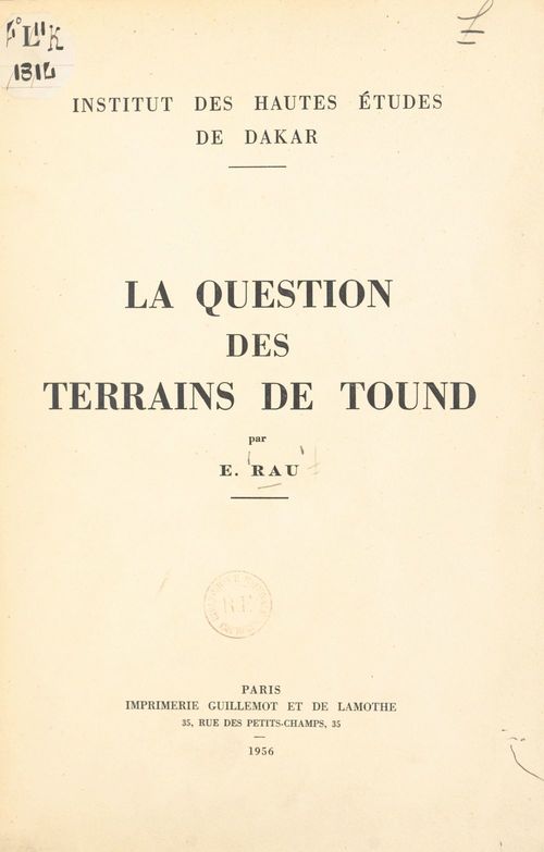 ebook cover of La question des terrains de Tound, by E. Rau
