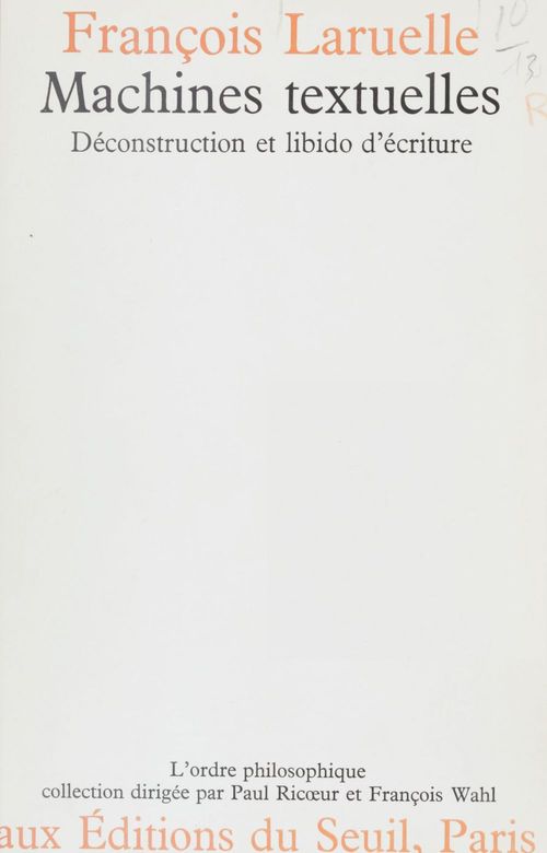 Couverture ebook de Machines textuelles, de François Laruelle