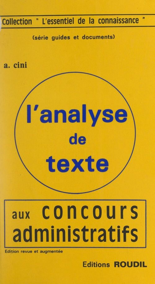 Couverture ebook de L'analyse de texte aux concours administratifs, de Amedee Cini