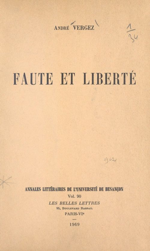 ebook cover of Faute et liberté..., by Andre Vergez
