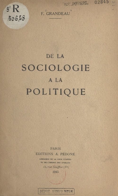 Couverture ebook de De la sociologie à la politique, de Frederic Grandeau