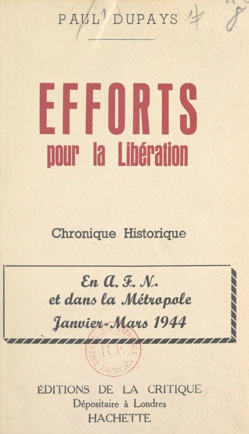 Couverture ebook de Efforts pour la Libération, de Paul Dupays