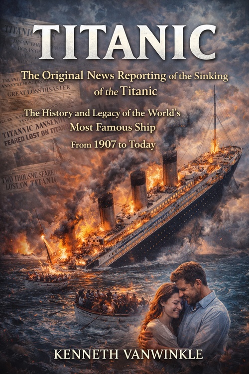 Couverture ebook de Titanic: The Original News Reporting of the Sinking of the Titanic, de Kenneth Vanwinkle