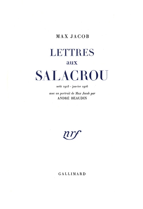 Couverture ebook de Lettres aux Salacrou (août 1923 - janvier 1926), de Max Jacob