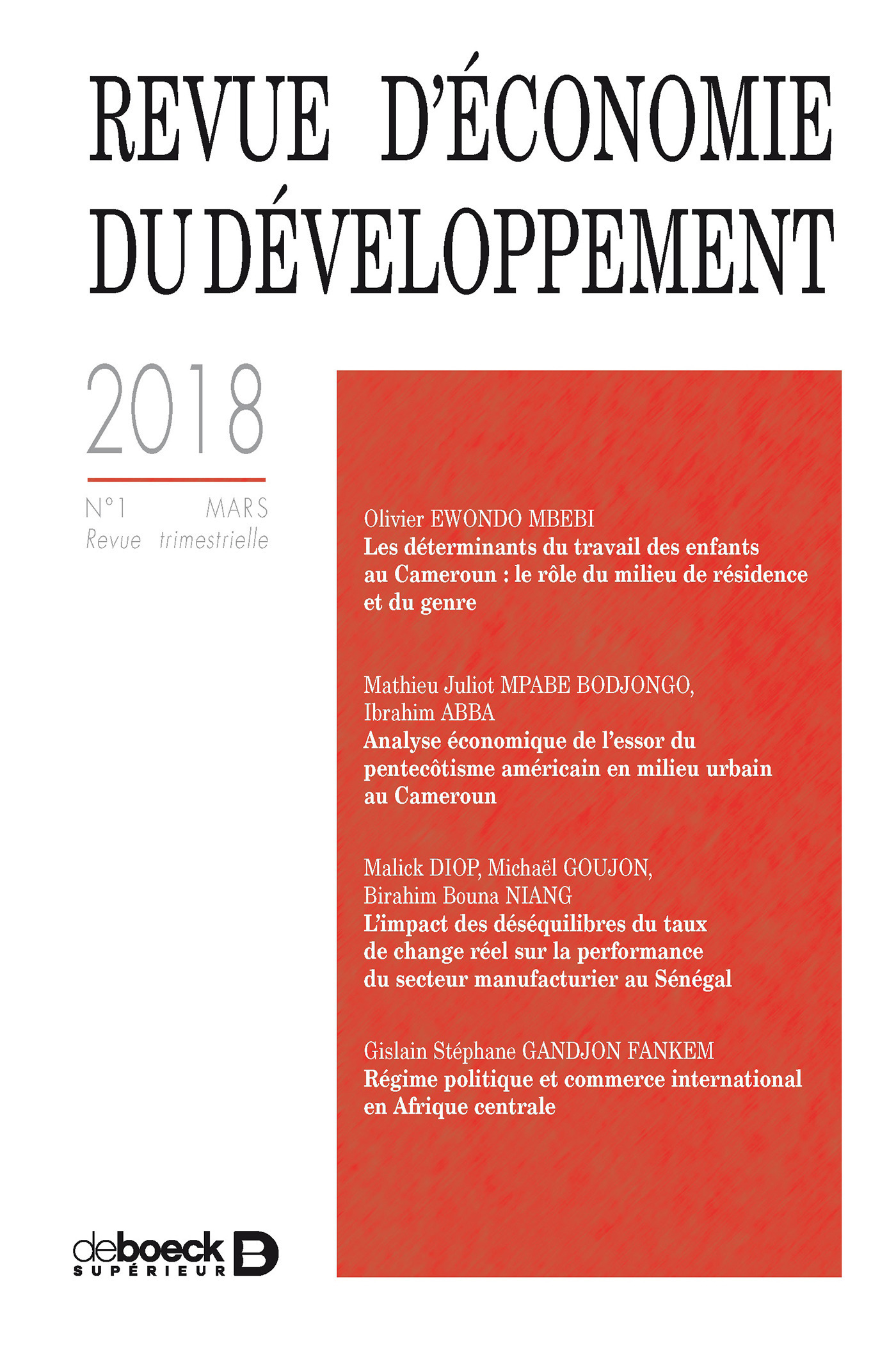 Couverture ebook de Revue d'économie du développement, de Collectif