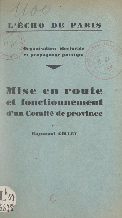Couverture ebook de Mise en route et fonctionnement d'un comité de province, de Raymond Gillet