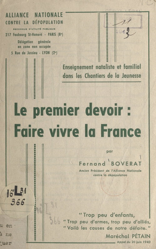 Couverture ebook de Le premier devoir : faire vivre la France, de Fernand Boverat