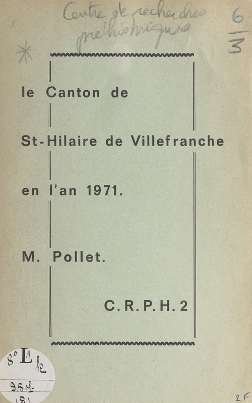 ebook cover of Le canton de St-Hilaire de Villefranche en l'an 1971, by Bureau Intercommunal Du Tourisme, Centre De Recherches Prehistoriques Et H, College D'Enseignement Gene