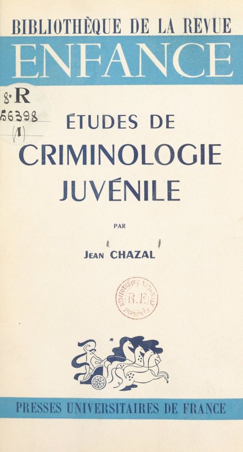 ebook cover of Études de criminologie juvénile, by Jean Chazal
