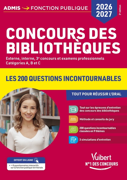 ebook cover of Concours des bibliothèques 2026-2027 - Les 200 questions incontournables pour réussir l'oral, by Stéphanie Besançon, Albane Lejeune