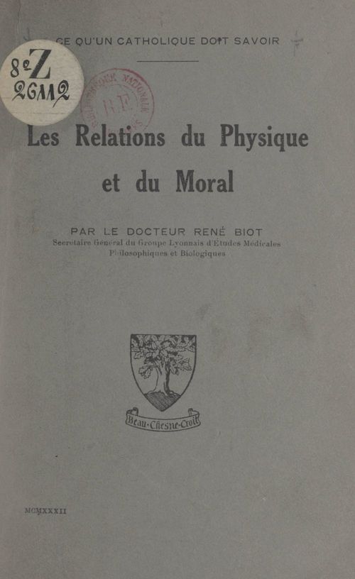 Couverture ebook de Les relations du physique et du moral, de Rene Biot