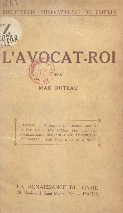 Couverture ebook de L'avocat-roi, de Max Buteau