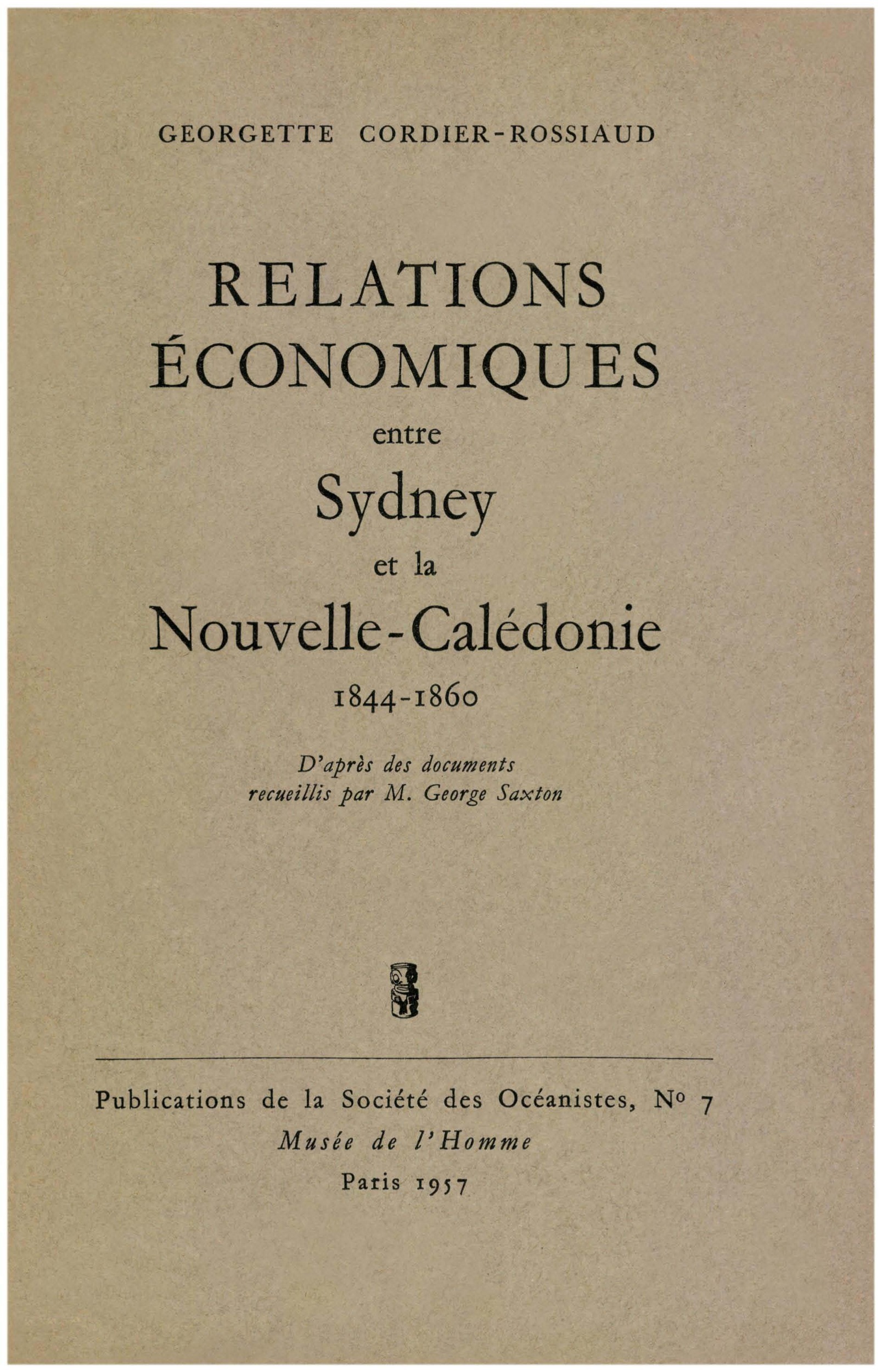 ebook cover of Relations économiques entre Sydney et la Nouvelle-Calédonie, 1844-1860, by Georgette Cordier-Rossiaud