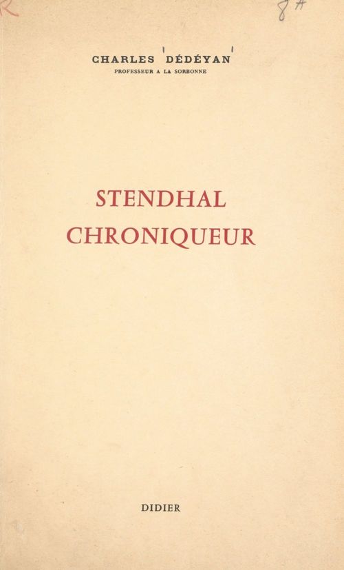 Couverture ebook de Stendhal chroniqueur, de Charles Dedeyan