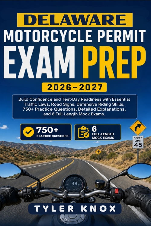 ebook cover of DELAWARE MOTORCYCLE PERMIT EXAM PREP 2026-2027, by Tyler Knox