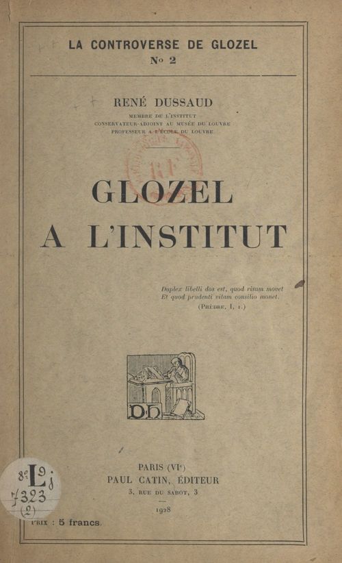 ebook cover of Glozel à l'Institut, by Rene Dussaud
