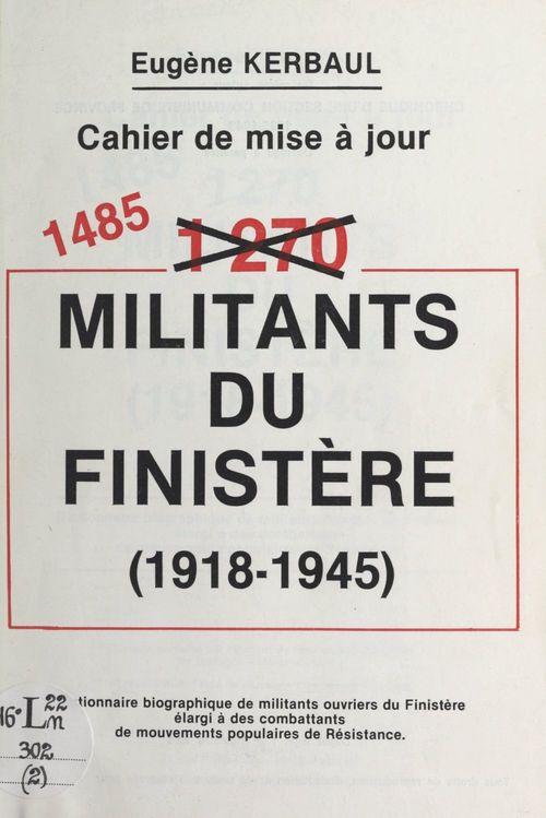 Couverture ebook de 1485 militants du Finistère, 1918-1945, de Eugene Kerbaul