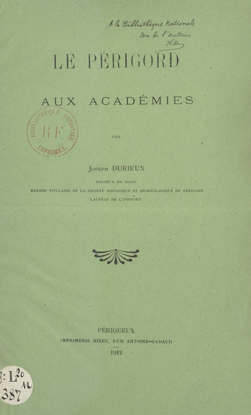 ebook cover of Le Périgord aux académies, by Joseph Durieux