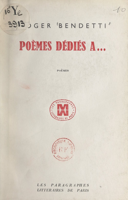Couverture ebook de Poèmes dédiés à..., de Roger Bendetti