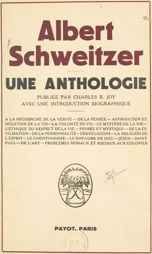 Couverture ebook de Une anthologie, de Albert Schweitzer