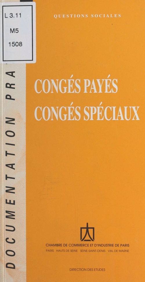 Couverture ebook de Congés payés, congés spéciaux, de Chambre de commerce et d'industrie de Paris