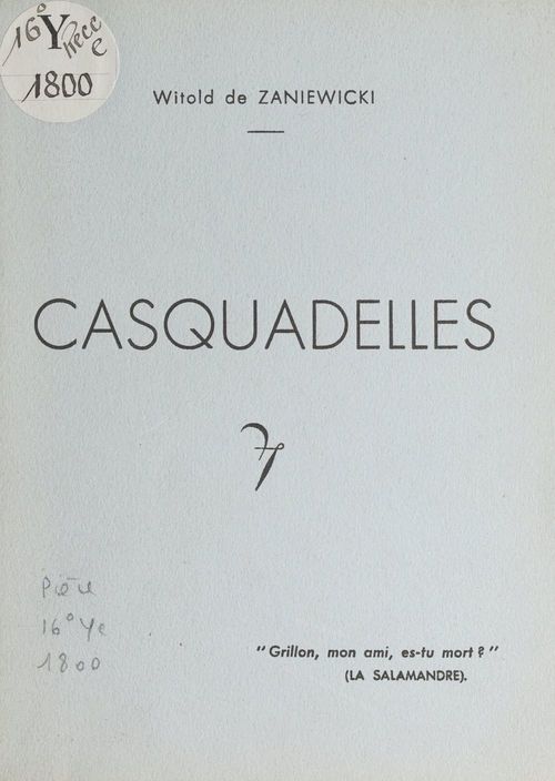 Couverture ebook de Casquadelles, de Witold De Zaniewicki