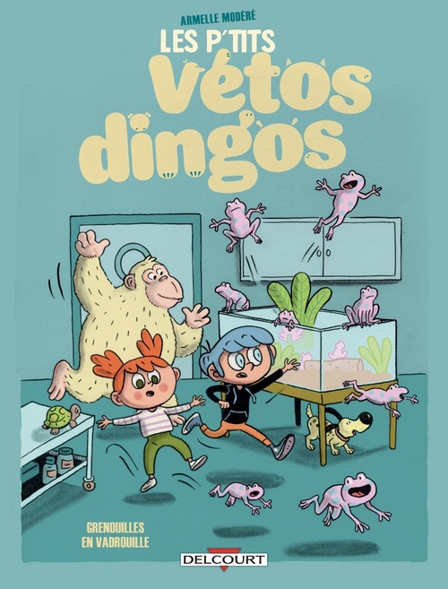 Couverture ebook de Les P'tits Vétos dingos T01 - Les grenouilles en vadrouille, de Armelle Modéré