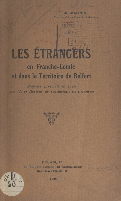 ebook cover of Les étrangers en Franche-Comté et dans le Territoire de Belfort, by Numa Magnin