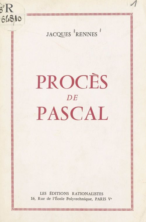 Couverture ebook de Procès de Pascal, de Jacques Rennes
