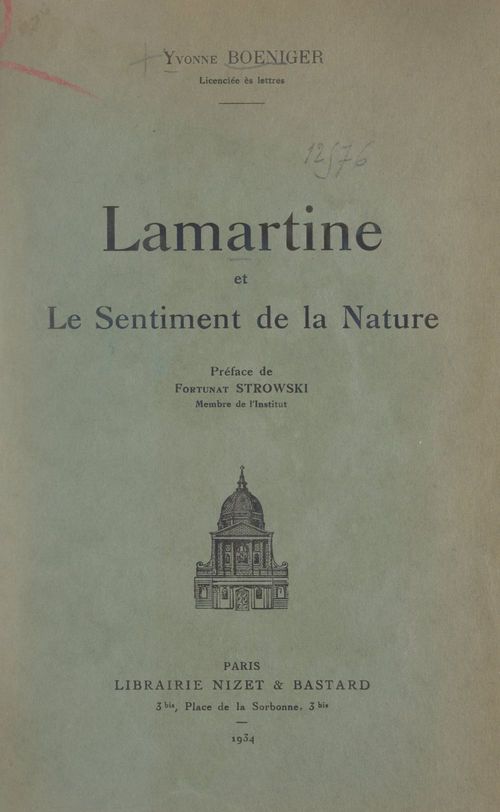 Couverture ebook de Lamartine et le sentiment de la nature, de Yvonne Boeniger