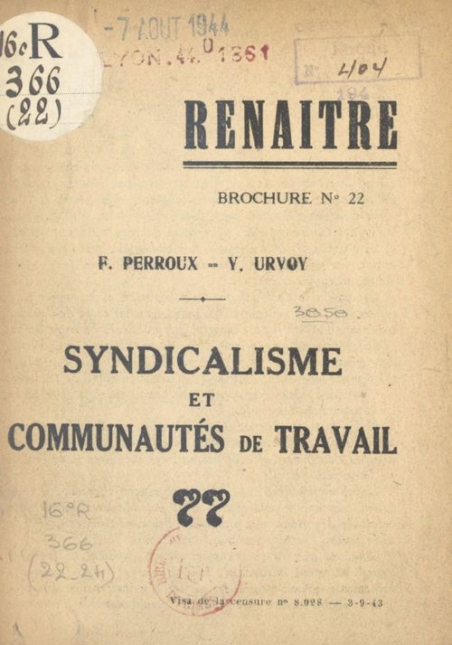 ebook cover of Syndicalisme et communautés de travail, by Francois Perroux, Yves Urvoy
