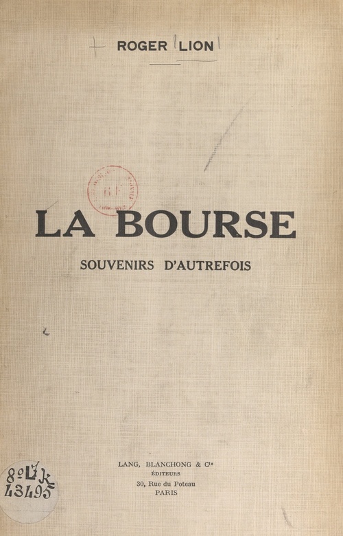 ebook cover of La Bourse, by Roger Lion