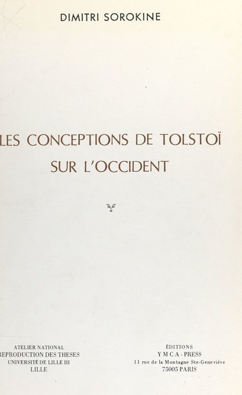 ebook cover of Les conceptions de Tolstoï sur l'Occident, by Dimitri Sorokine